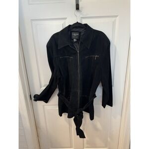 Vintage Neutral Zone Plus Sz 22 ‎ Leather Suede Jacket Womens Black Tie Waist